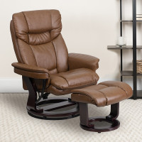 Flash Furniture Contemporary Palimino Leather Recliner and Ottoman with Swiveling Mahogany Wood Base BT-7821-PALIMINO-GG